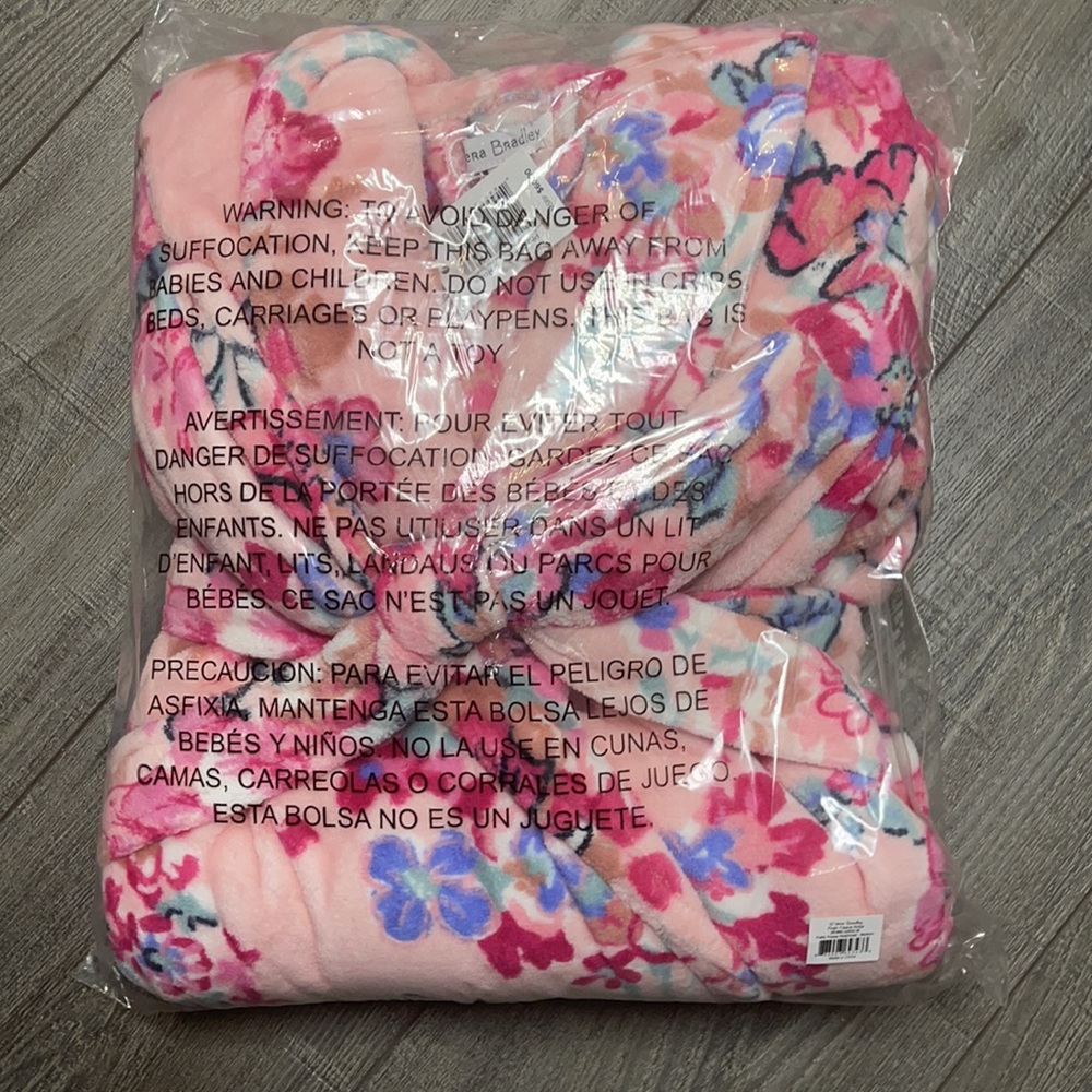 Vera Bradley Plush Fleece Robe Pretty Posies Pink Small/Medium FREE SHIPPING - Picture 4 of 6